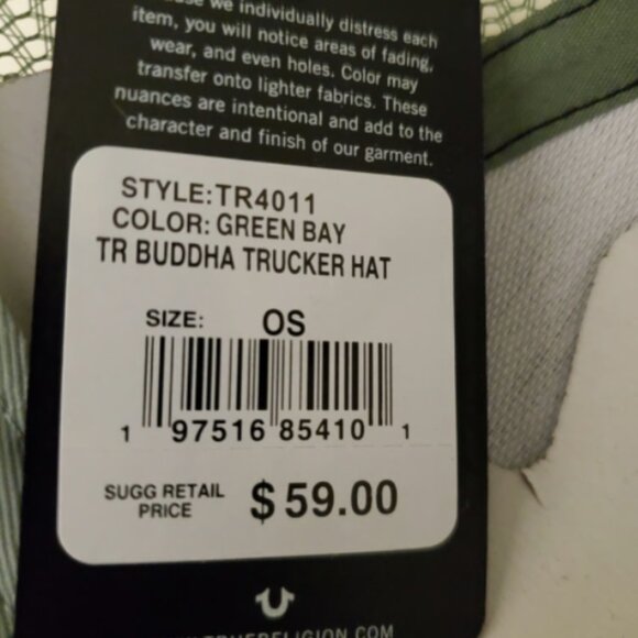 TRUE RELIGION Men's Cap Trucker Hat Snapback Mesh Green Buddha BRAND-NEW w/tag - Picture 3 of 16